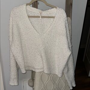 White V-Neck Oversized Sweater